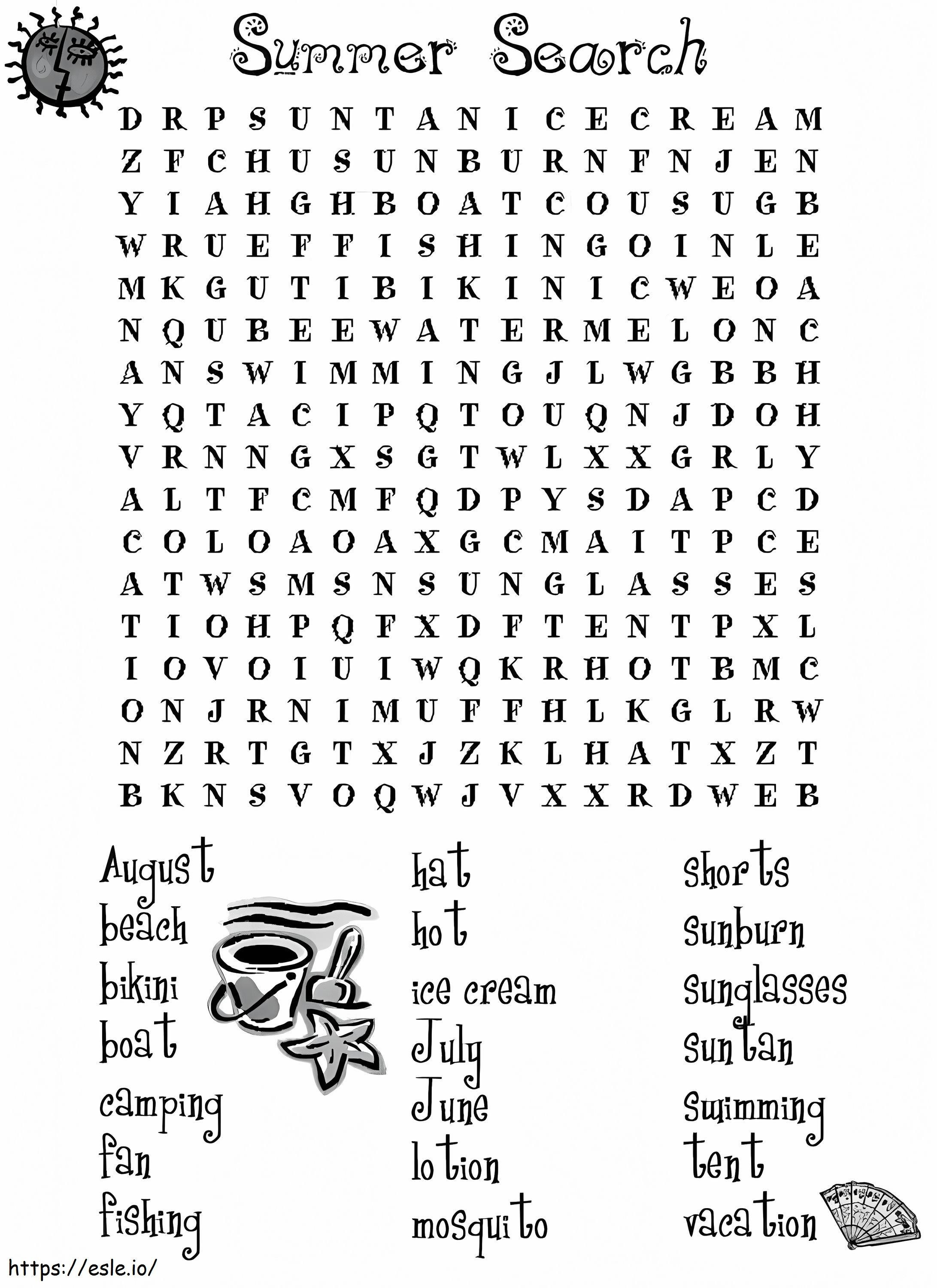 Printable summer word search puzzle coloring page
