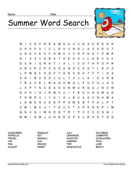 Summer word search â free printable