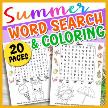 Summer vacation word search coloring puzzle pages of beach summer holiday