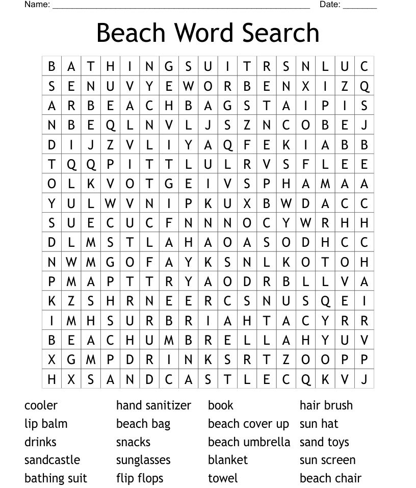 Beach word search