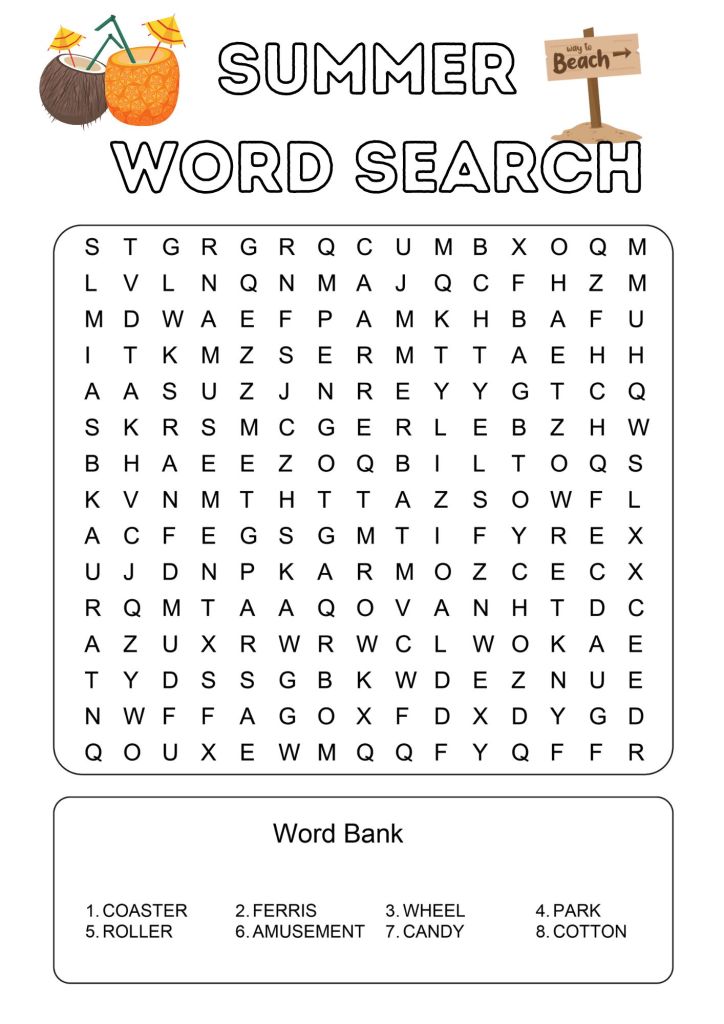 Free summer word search printables for kids