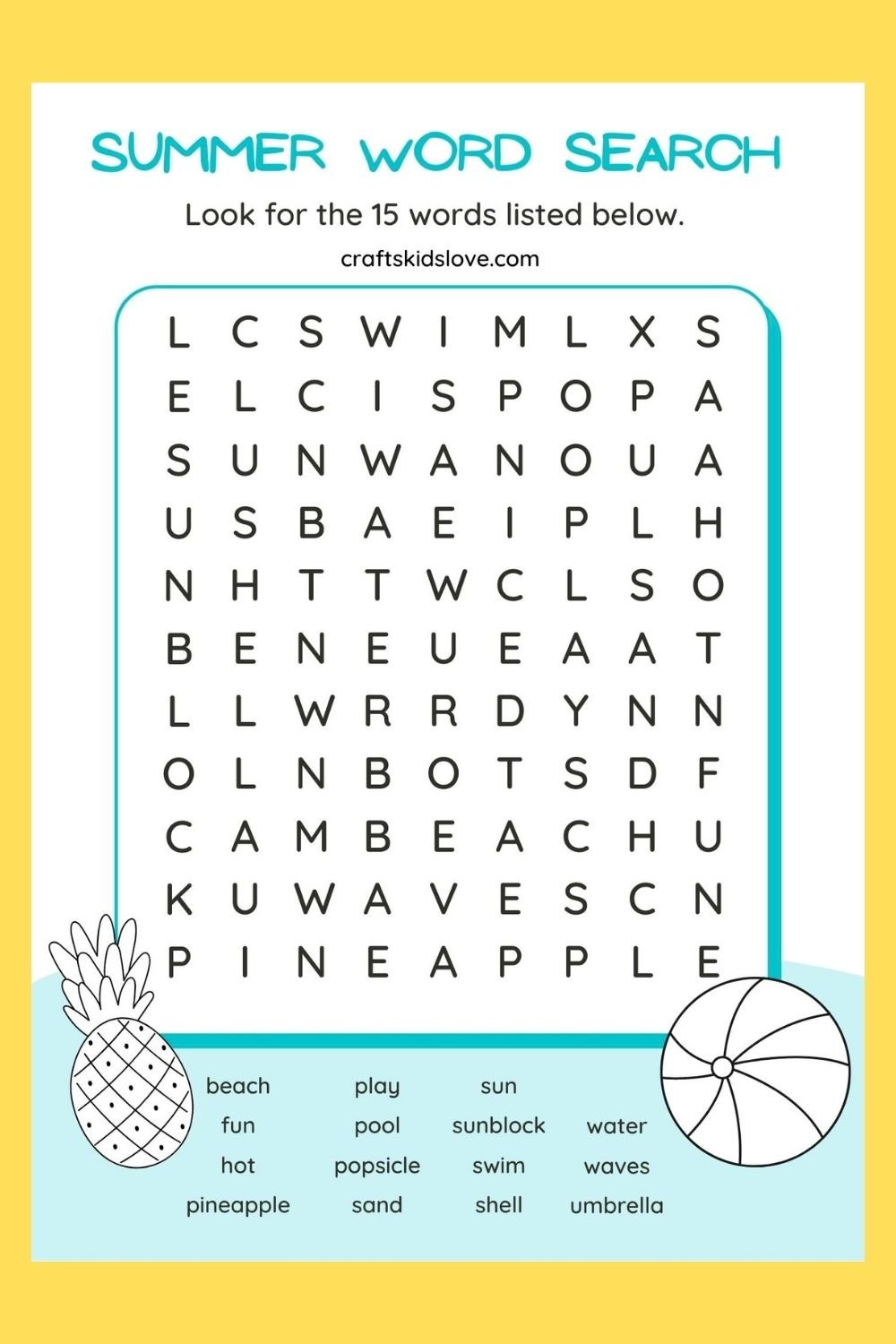 Printable summer word search