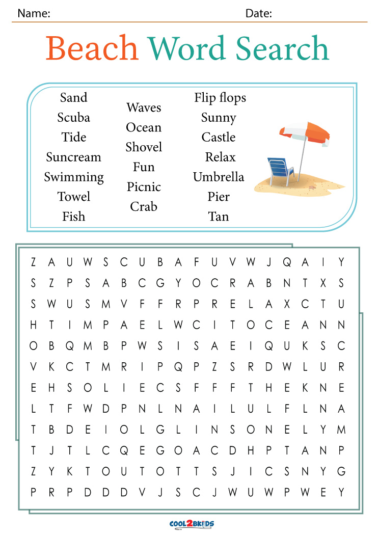 Printable beach word search