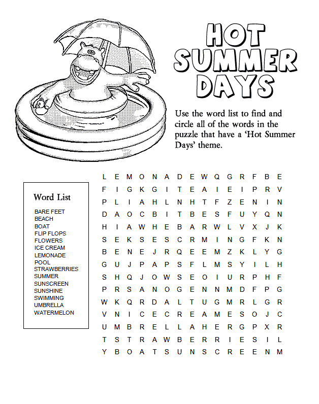 Summer word search puzzles