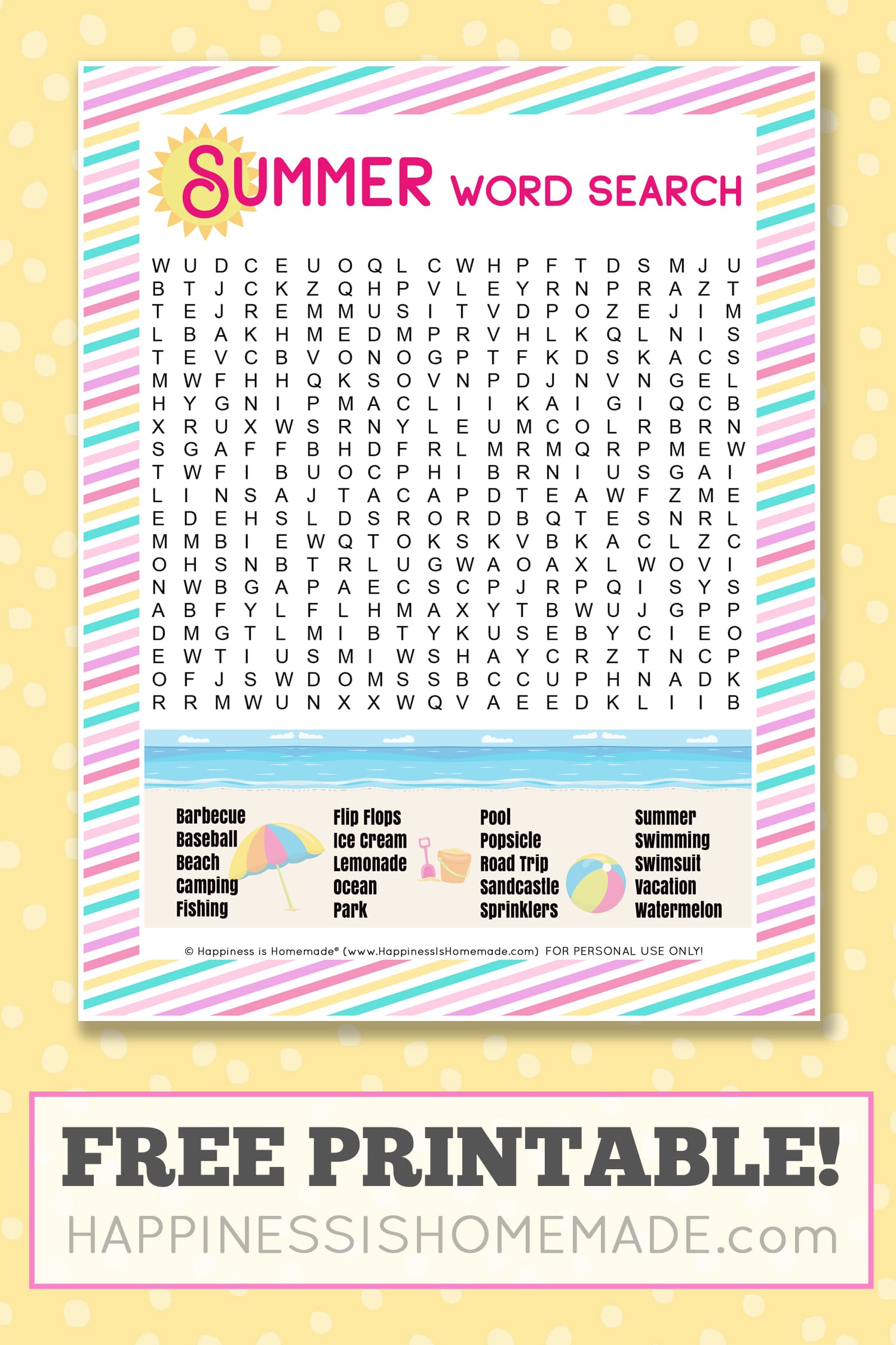 Free summer word search printable
