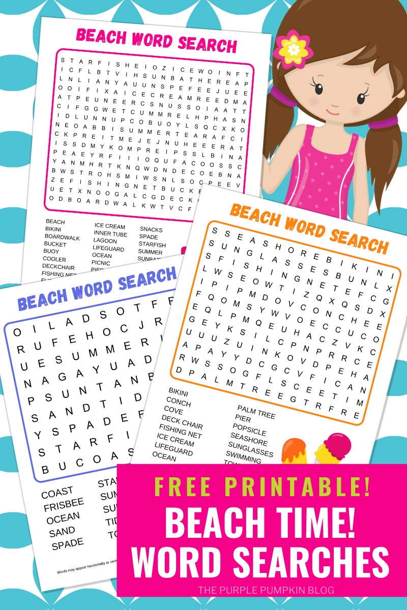 Free printable summer beach word search fun word puzzle for kids