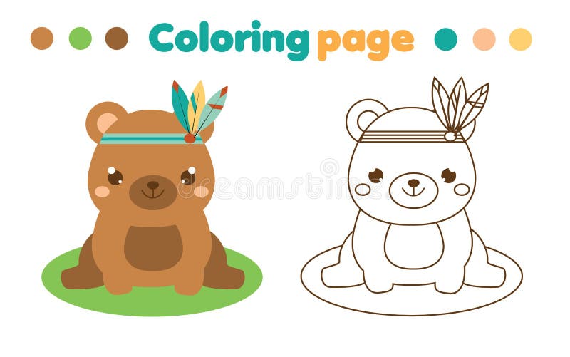 Coloring page with cute boho bear drawing kids game printable activity stock vector