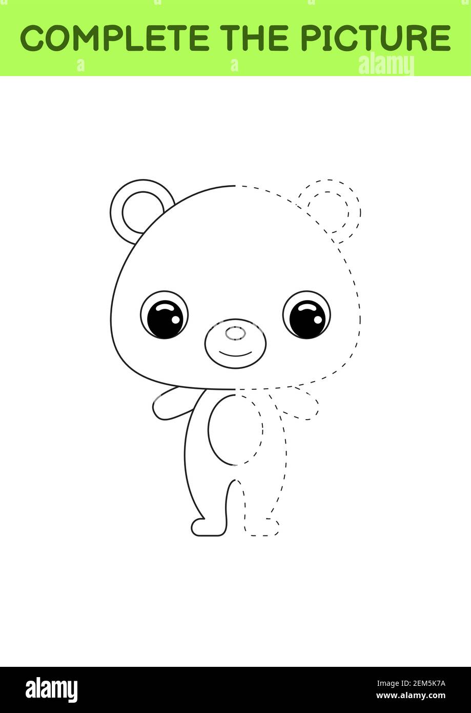 Plete drawn picture of cute bear coloring book dot copy game handwriting practice drawing skills training education developing printable works stock vector image art
