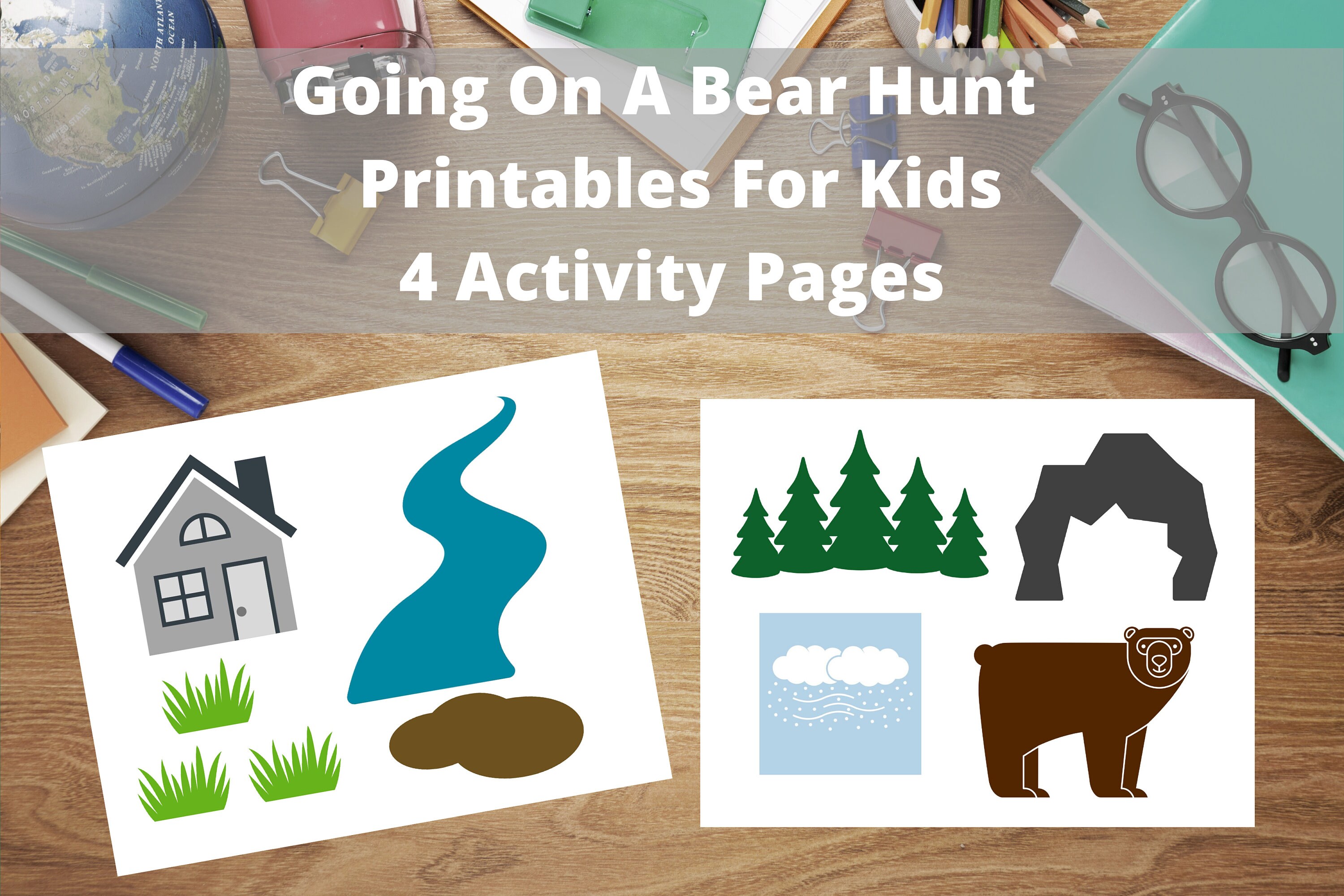 Going on a bear hunt printables for kids sequencing cards story board game and vocabulary worksheet for homeschool parents and teachers