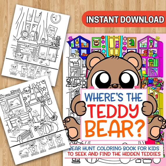 Best value wheres the teddy bear coloring book seek and find hidden teddies printable activity book for kids instant download art sheets