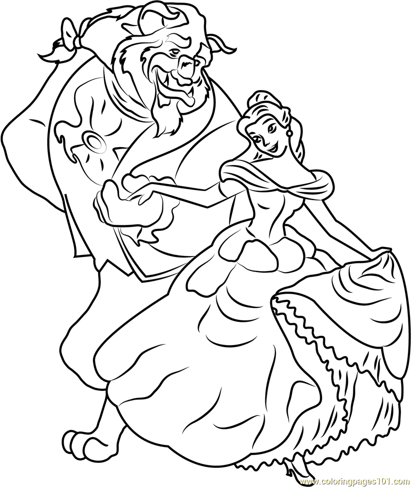 Belle and beast coloring page for kids