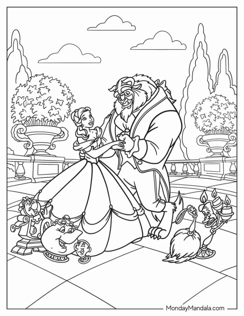 Beauty and the beast coloring pages free pdf printables