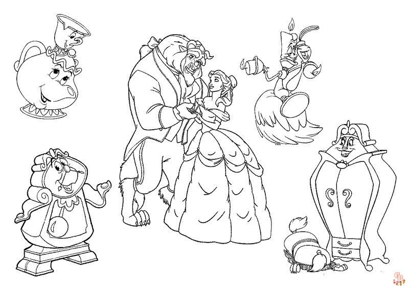 Free printable beauty and the beast coloring pages for kids
