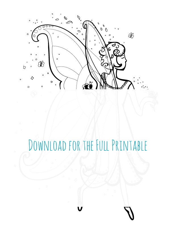 Free printable honey bee fairy adult coloring page