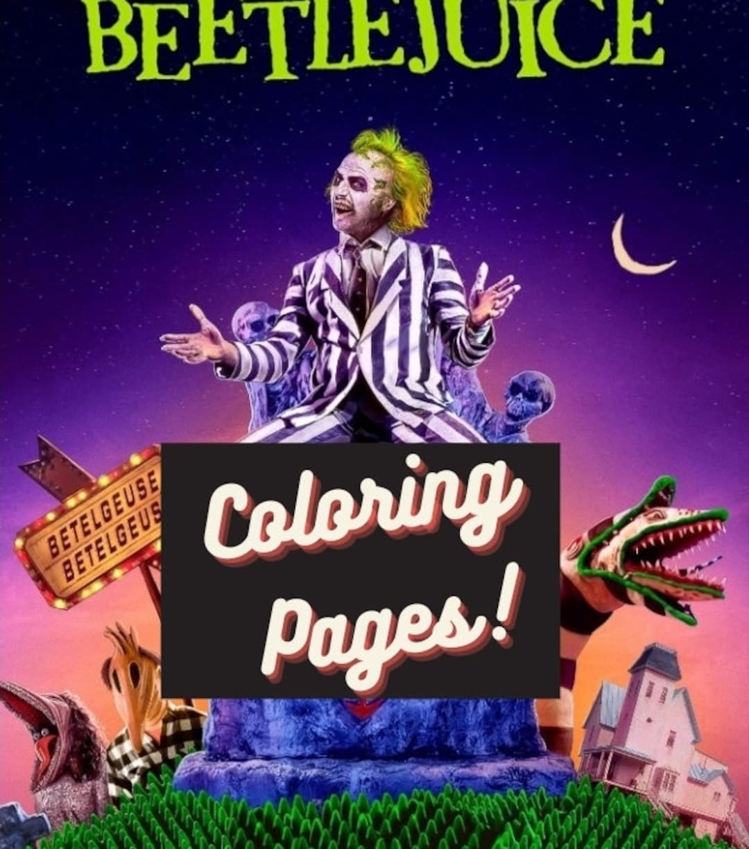 Beetlejuice coloring book illustrations of tim burtons betelgeuse for relaxation instant download