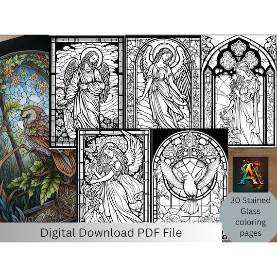 Religious stained glass coloring pages beautifully illustrated designs for meditation and relaxation