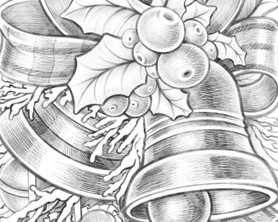 Christmas bell printable coloring page for adults and kids coloring sheet pdf jpg digital stamp coloring book digital illustration cute download now