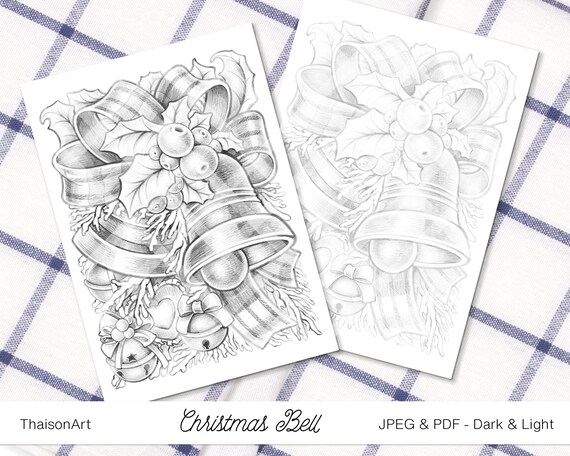 Christmas bell printable coloring page for adults and kids coloring sheet pdf jpg digital stamp coloring book digital illustration cute download now
