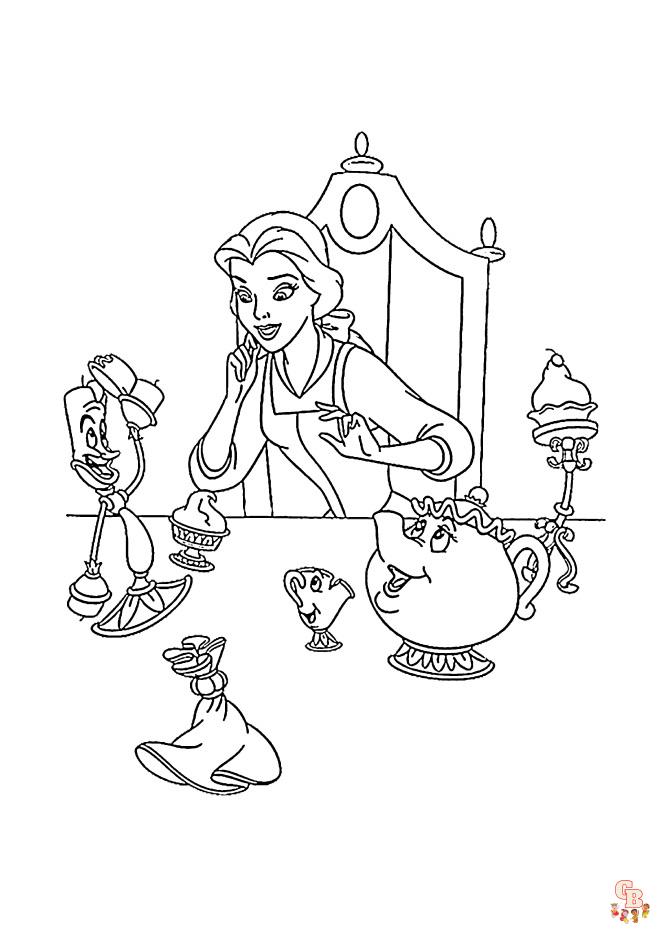Belle with her friends coloring pages free printable easy