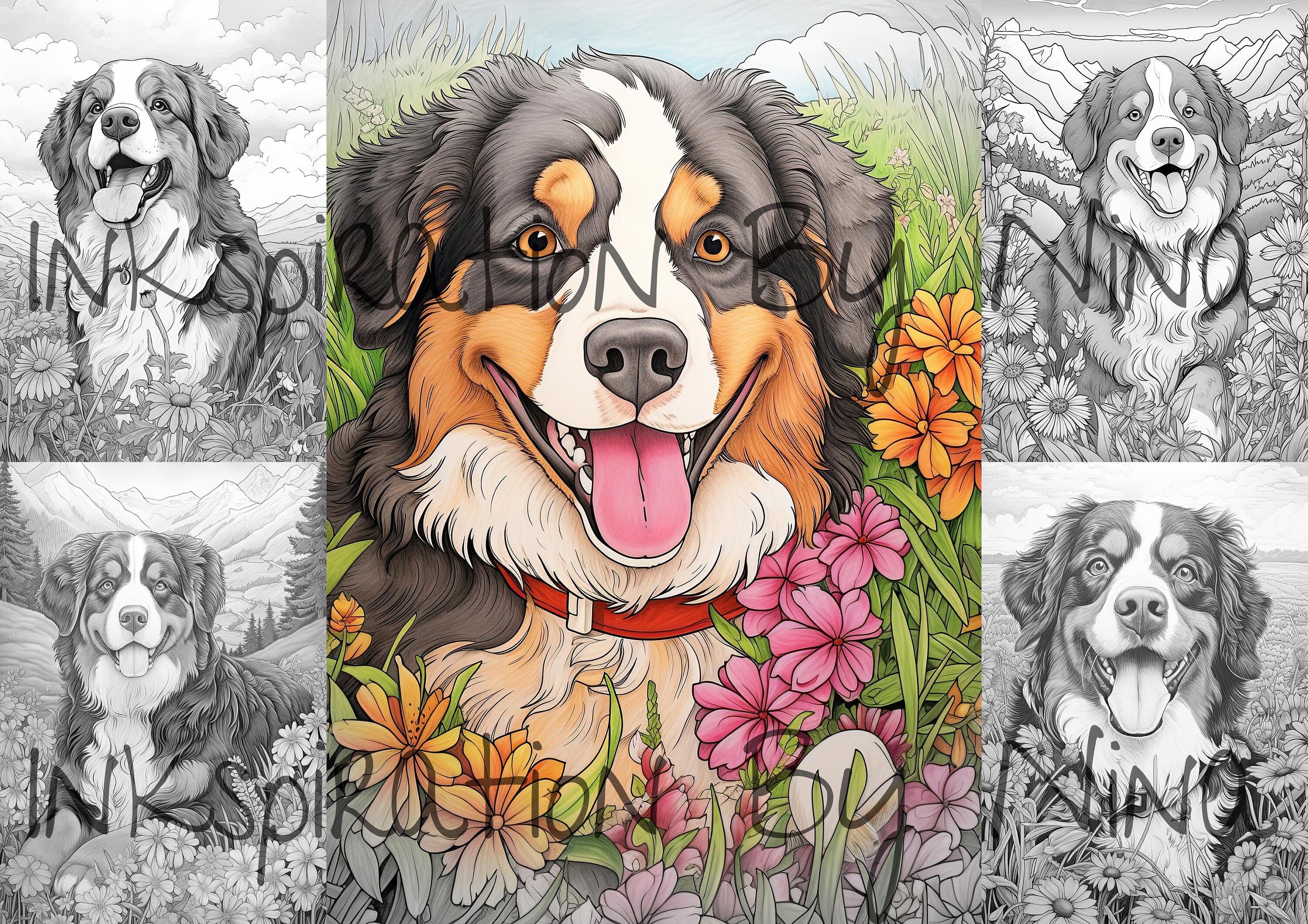 Bernese mountain dogs outdoors coloring pages premium coloring sheets coloring book a size printable digital pdf download dog download now