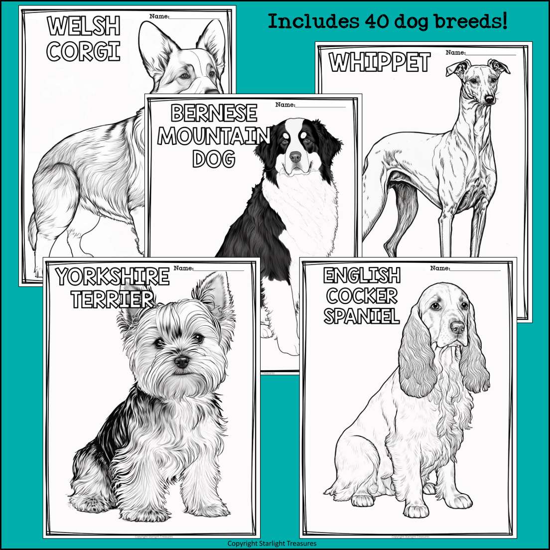 Dog breeds research posters coloring pages