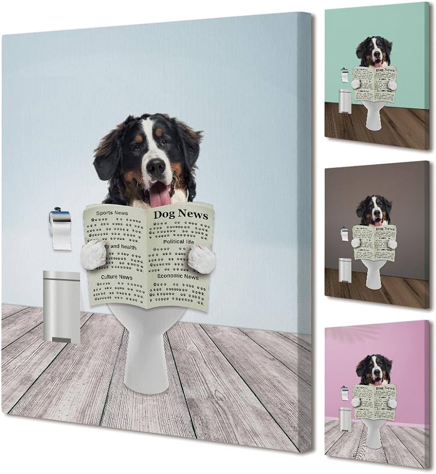 Yunbaba bernese mountain dog on toilet reading newspaper wall art bathroom decor animal dog picture prints artwork canvas prints farmhouse bathroom decor for washroom dog lovers gift x posters prints