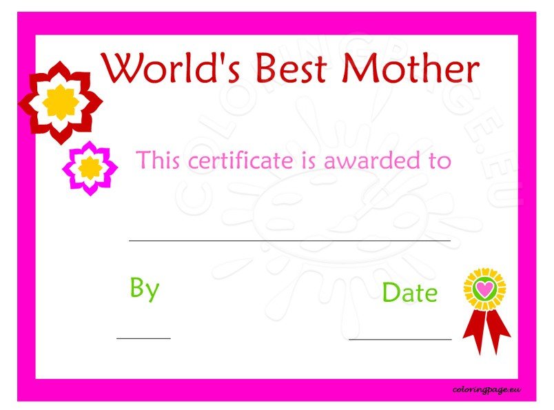 Free printable mothers day certificate coloring page