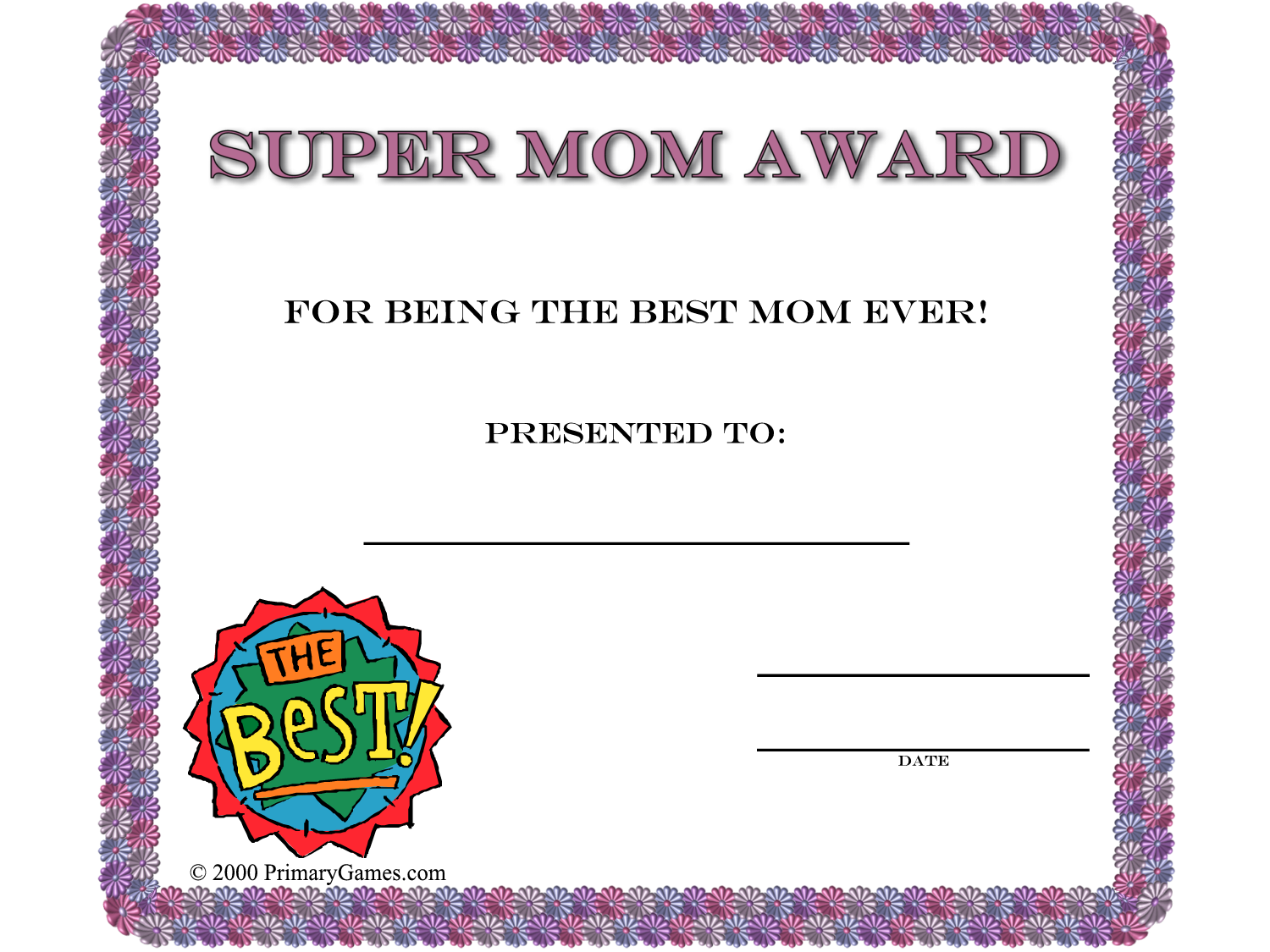Mothers day crafts super mom certificate â free online games at