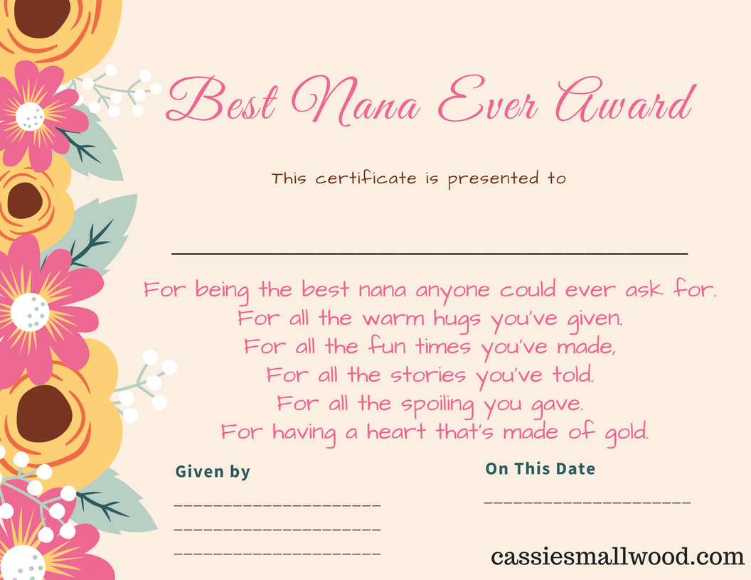 Free mothers day printable certificate awards for mom and grandma