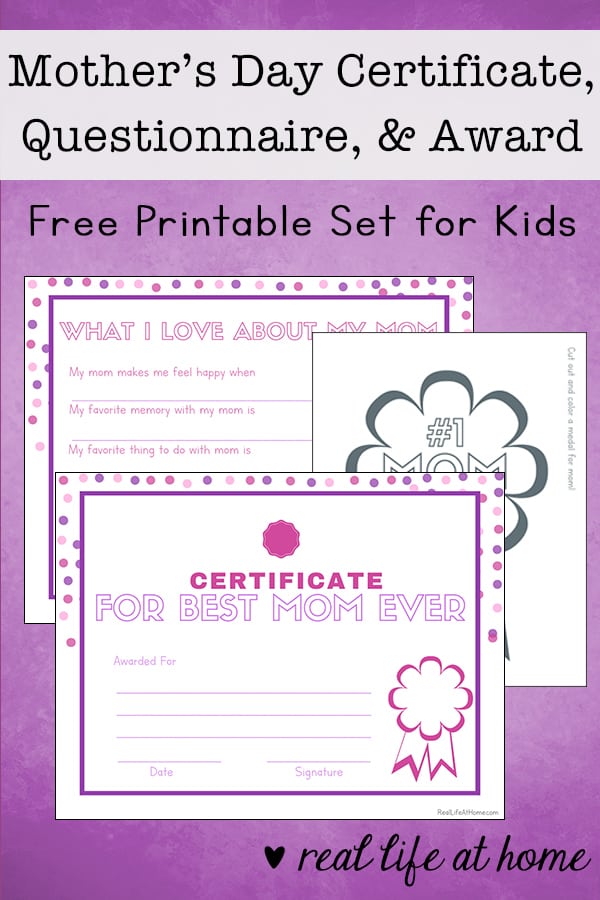 Free printable mothers day questionnaire certificate and award for kids