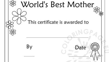 Mothers day certificate coloring page