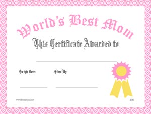 Printable worlds best mom award pink border