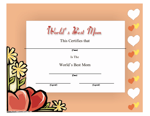 Worlds best mom certificate printable certificate