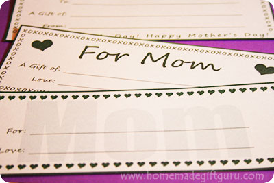 Printable gift certificates for mom