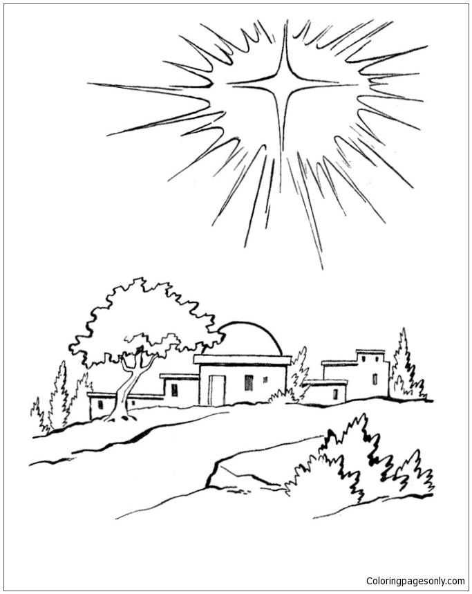 Christmas star over bethlehem coloring page
