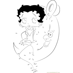 Betty boop sitting on moon dot to dot printable worksheet