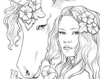 Coloring pages for adults best friends unicorn colouring for grown ups instant download printable coloring pages
