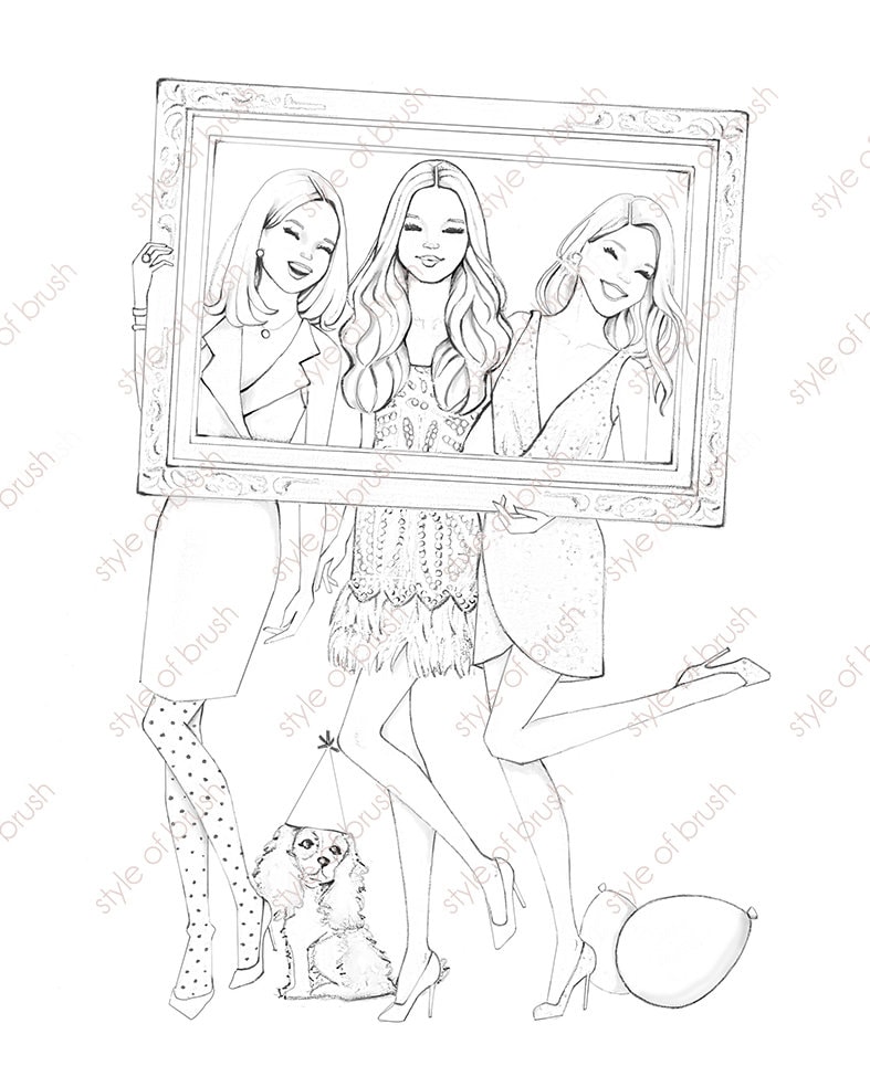Best friends coloring page fashion illustration adult coloring page printable coloring page digital download