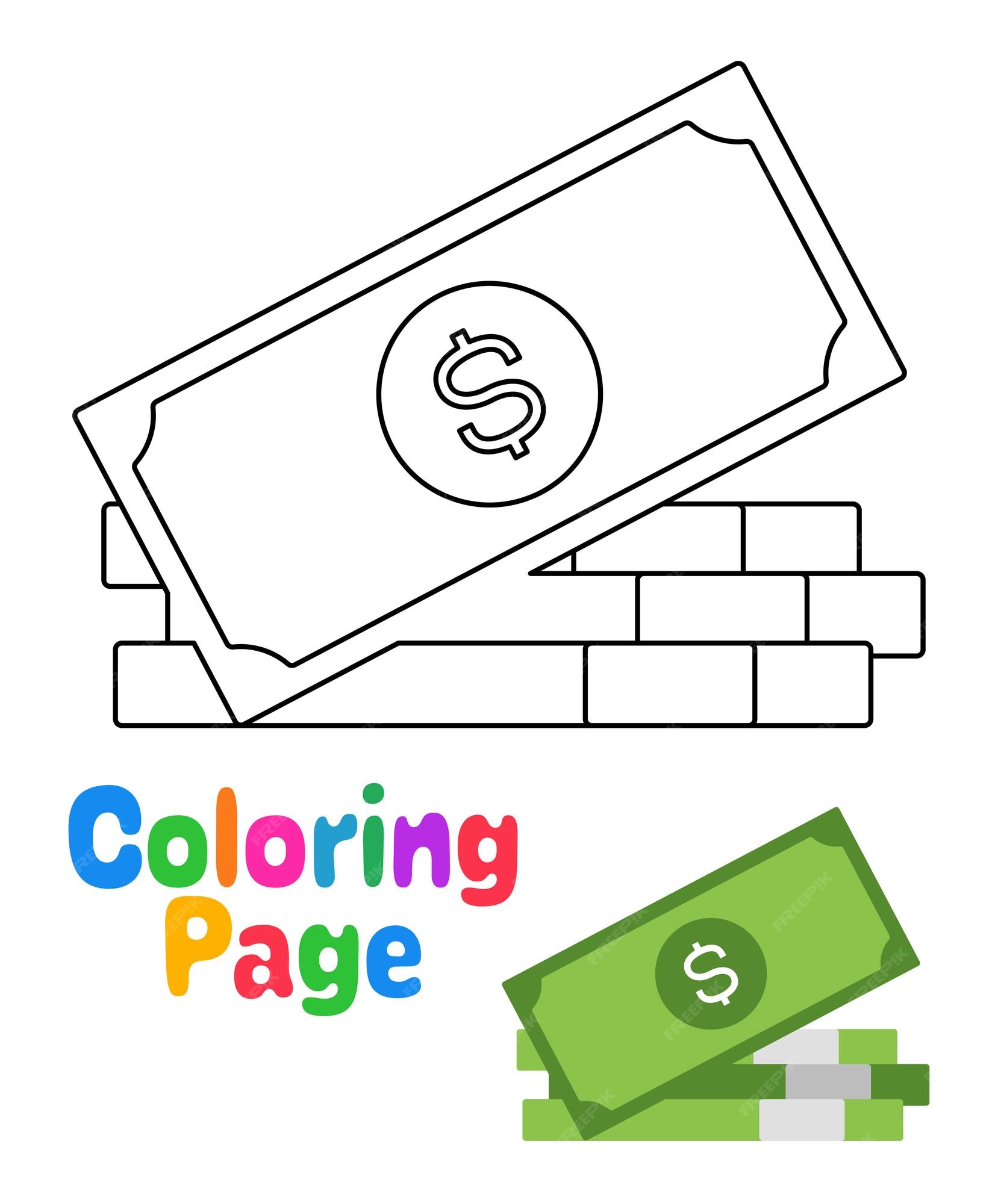 Premium vector coloring page with money for kids