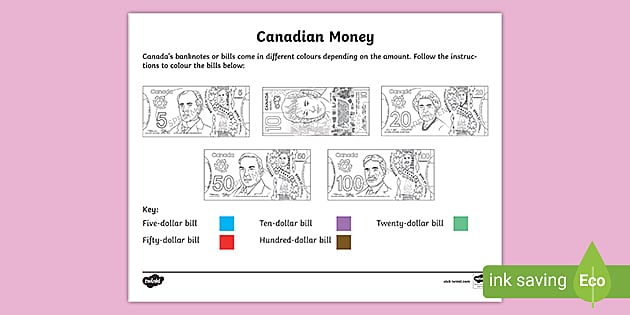 Nadian money bills worksheet teacher made