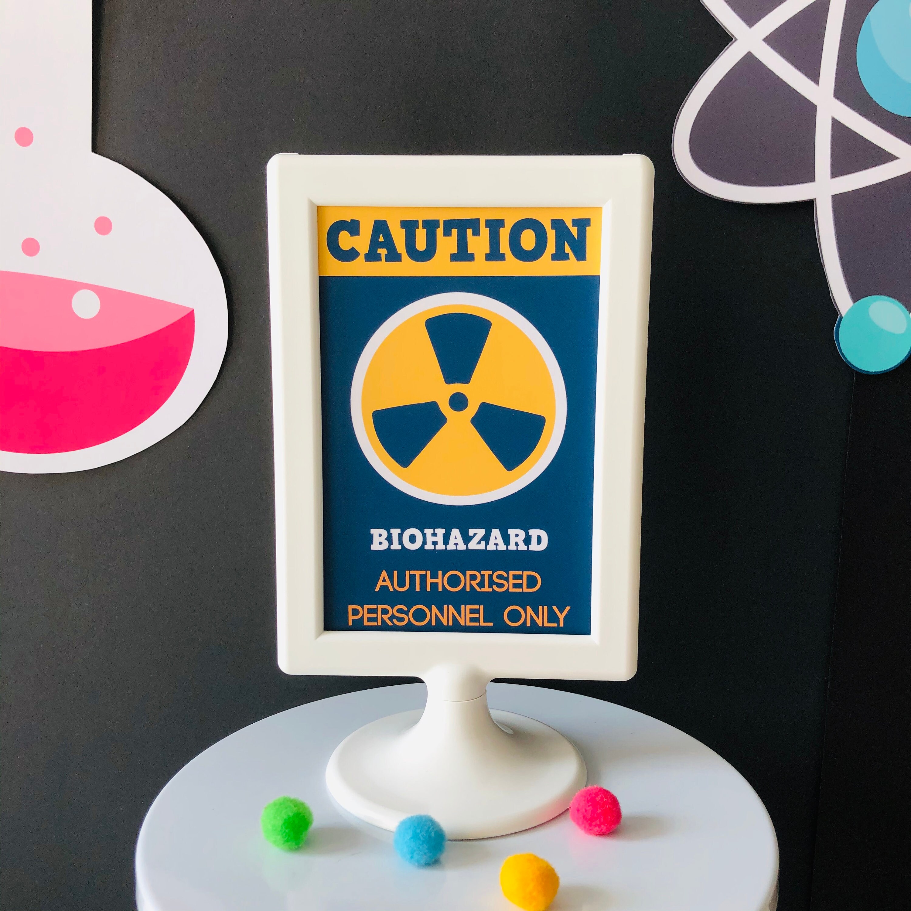 Girl science party sign printable biohazard sign editable printables
