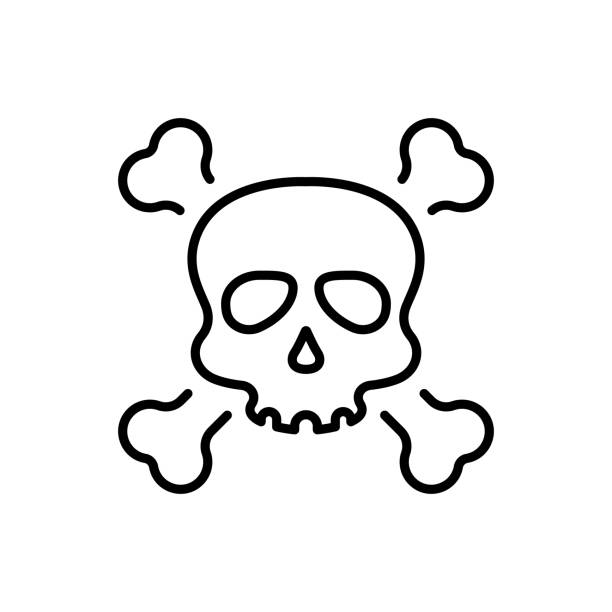 Black skull with crossbones for celebration halloween line icon skeleton face with cross bones linear pictogram danger poison toxic biohazard outline icon editable stroke vector illustration stock illustration