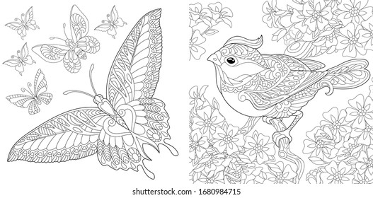 Thousand coloring pages bird adults royalty