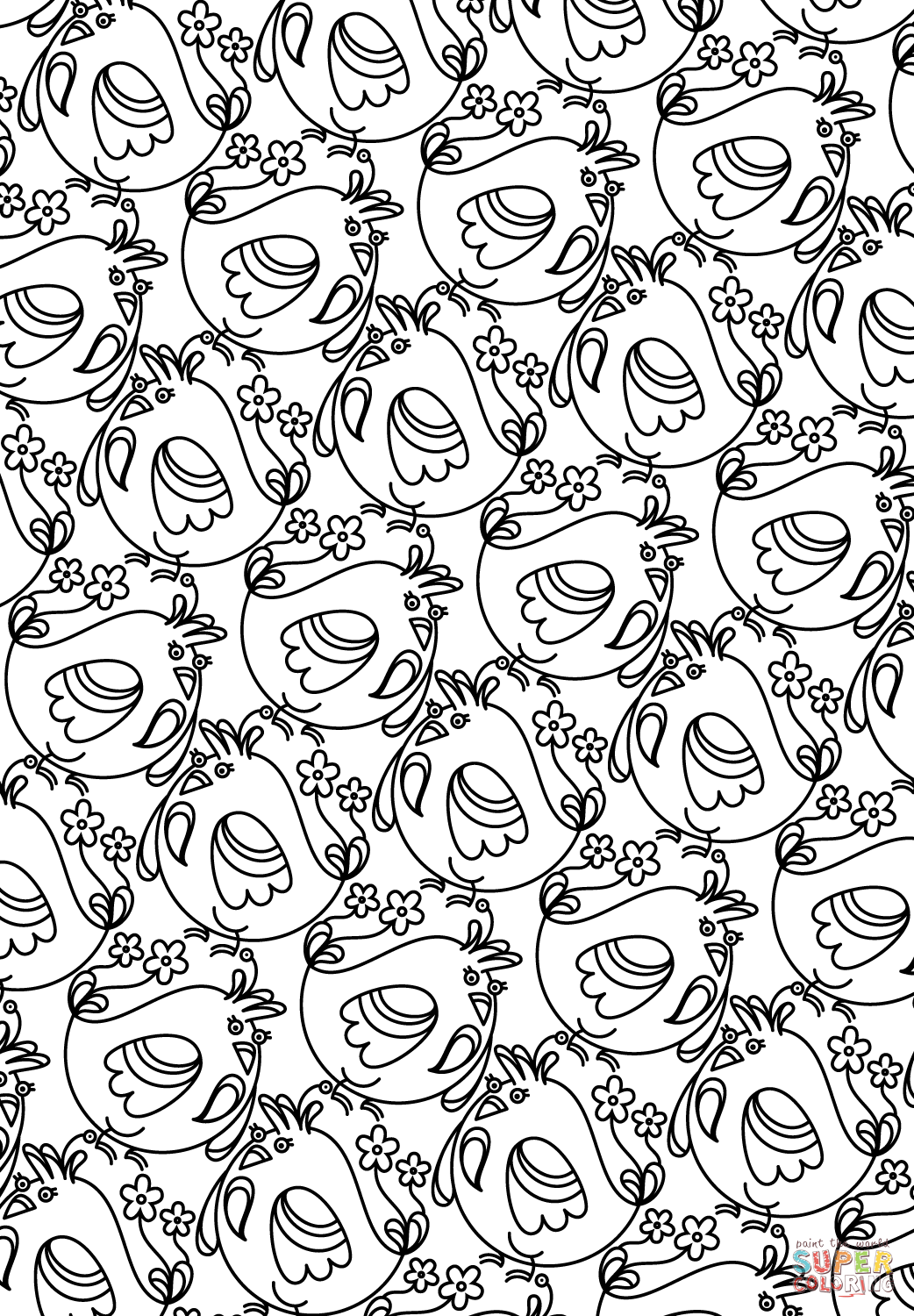 Birds pattern coloring page free printable coloring pages