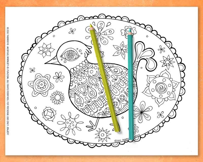 Folk art birds coloring pages