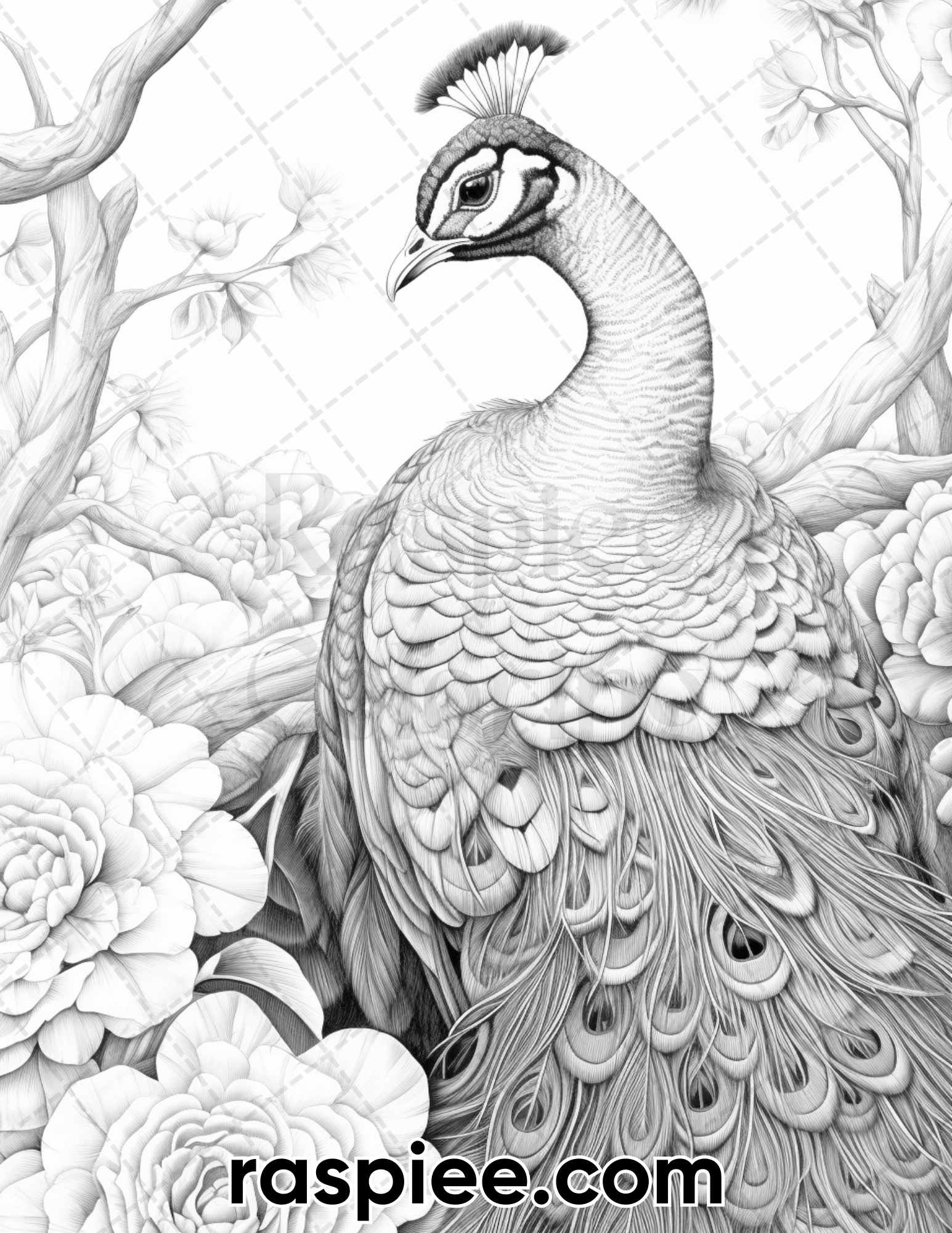 Spring birds grayscale adult coloring pages printable pdf instant â coloring
