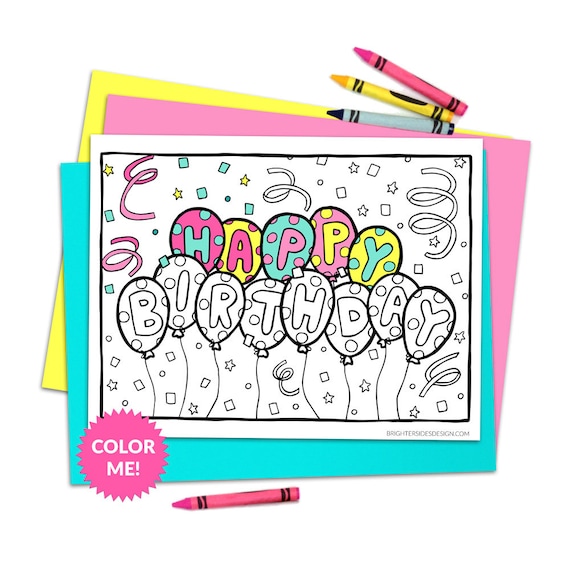 Printable kids birthday coloring page happy birthday balloons coloring page