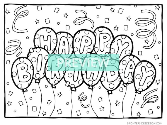 Printable kids birthday coloring page happy birthday balloons