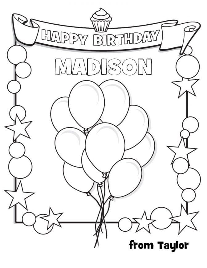 Happy birthday with balloons coloring page