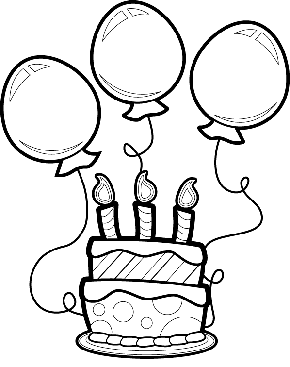 Cake and balloon birthday coloring page